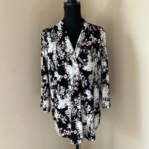 Charter Club V-Neck Top Blouse - 1X - Black Pink White